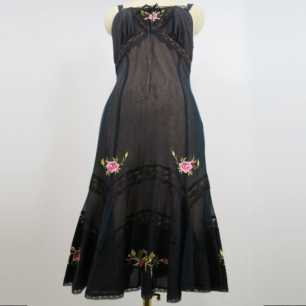 NWT Betsey Johnson Black Illusion Mesh Slip Dress with Floral Embroidery 8 $265 - Picture 6 of 16